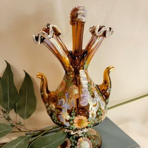 Vintage SIGNED "Cirera" Oil & Vinegar Cruet Enamel Painted Spain